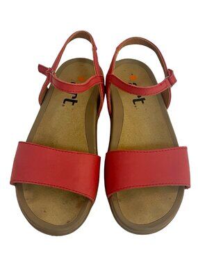 Art Leather Sandals Size 38 EU Red Comfort Flat Sandals Adjustable Strap